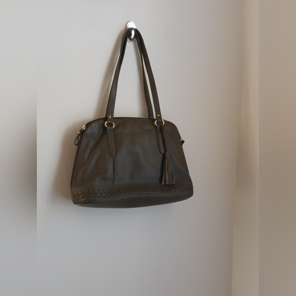 Great American Leather Works Purse Elegant Gray 100% Leather Tote Bag Tassel